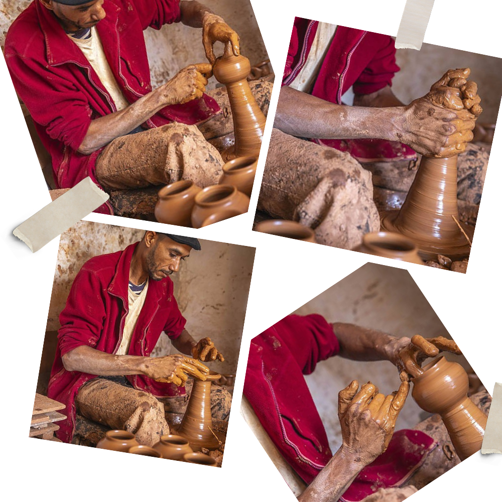 Harnile artisan shaping pottery on a potter's wheel